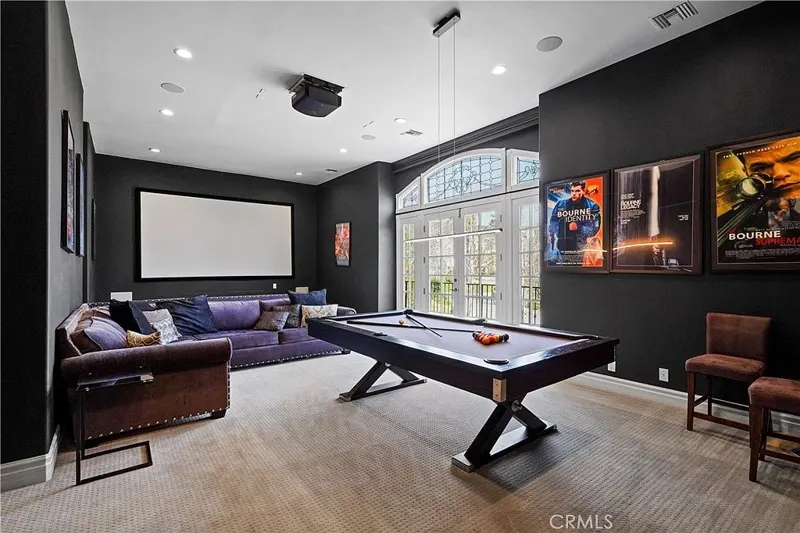 Theater and game room with pool table at One Zoom Listing
